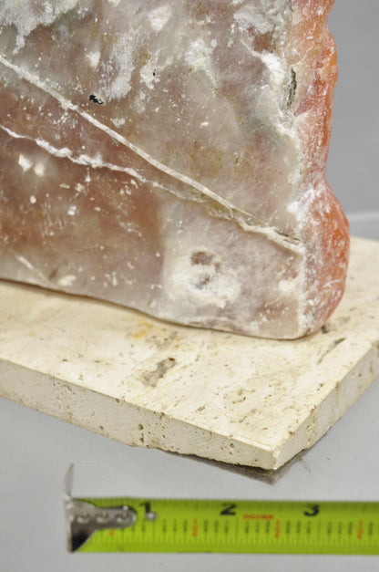 Orange Alabaster "Native American Woman" Bust Sculpture on Travertine Base