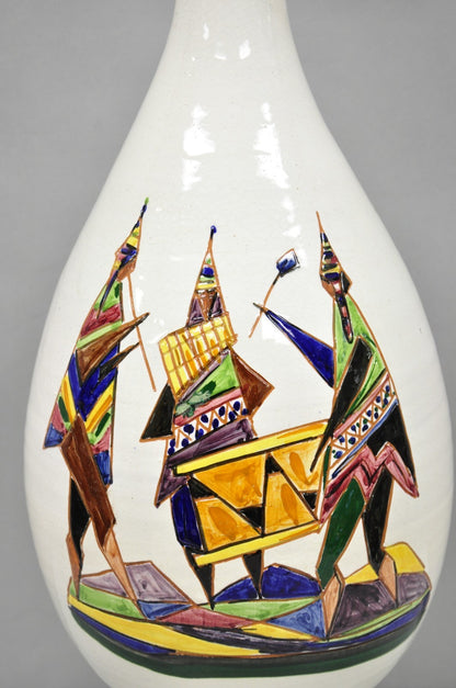 Vintage Italian Mid Century Modern Terracotta Pottery "Peru" Painted Table Lamp