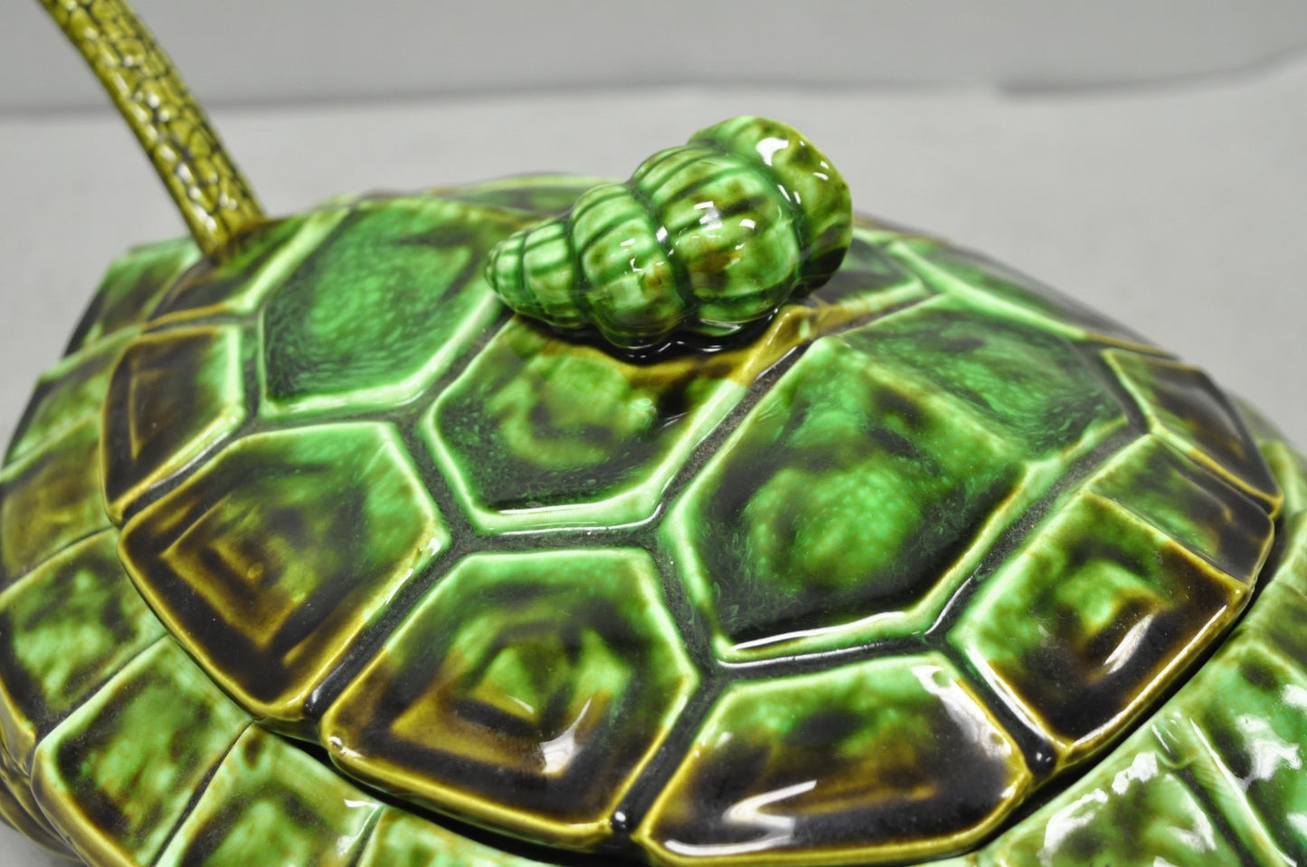 Vintage Tilso Japan Mid Century Modern Green Ceramic Figural Turtle Soup Tureen