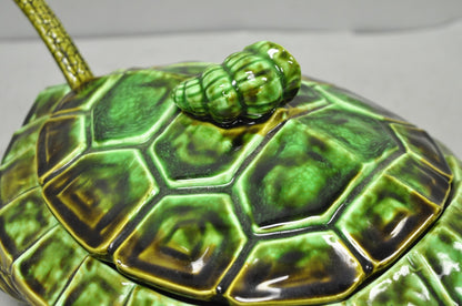 Vintage Tilso Japan Mid Century Modern Green Ceramic Figural Turtle Soup Tureen