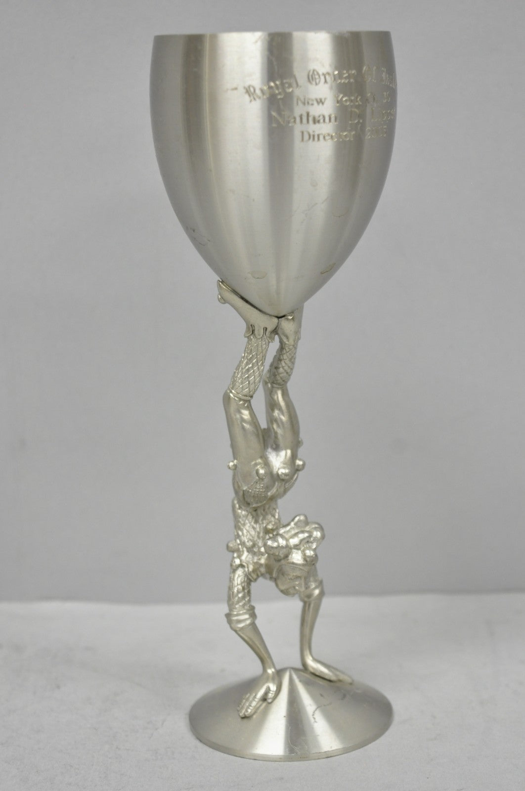Vintage Royal Order of Jesters Figural Pewter Metal Award Goblet Chalice