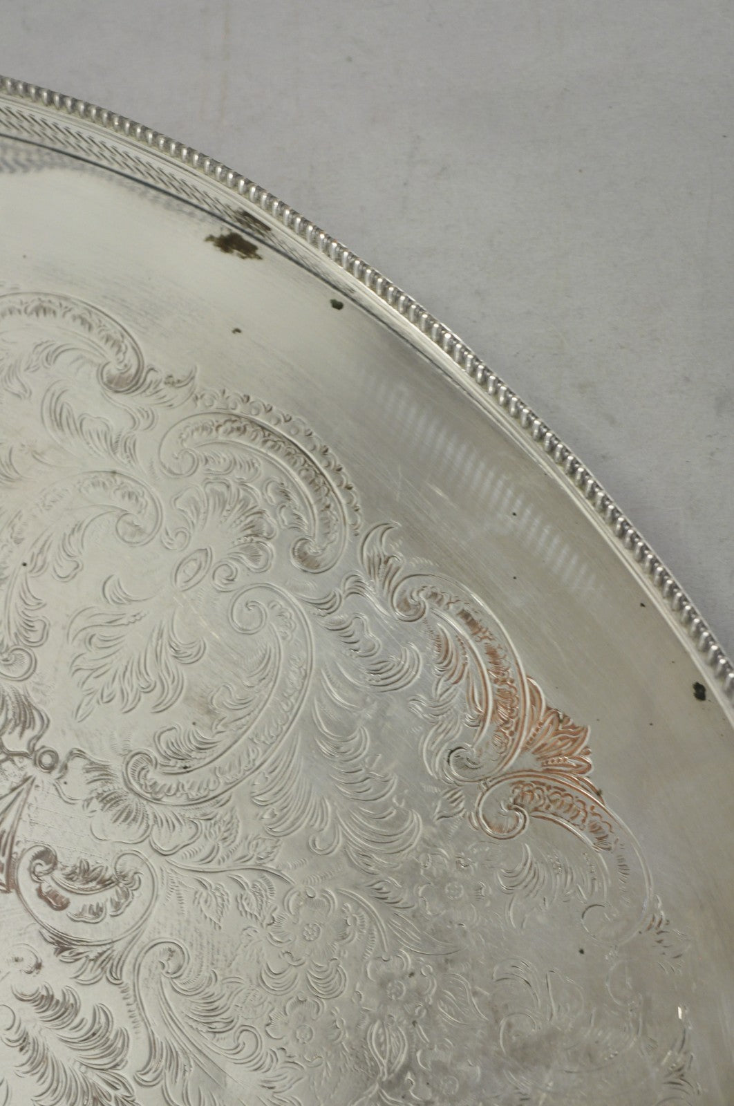 Vintage English Edwardian Silver Plated Oval Scalloped Gallery Bar Platter Tray