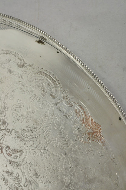 Vintage English Edwardian Silver Plated Oval Scalloped Gallery Bar Platter Tray