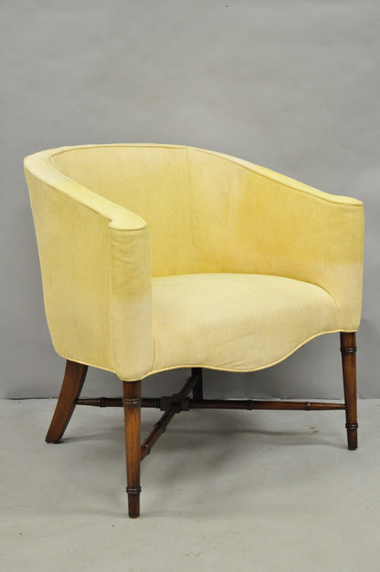 Vintage Faux Bamboo Hollywood Regency Barrel Back Club Lounge Chairs - a Pair