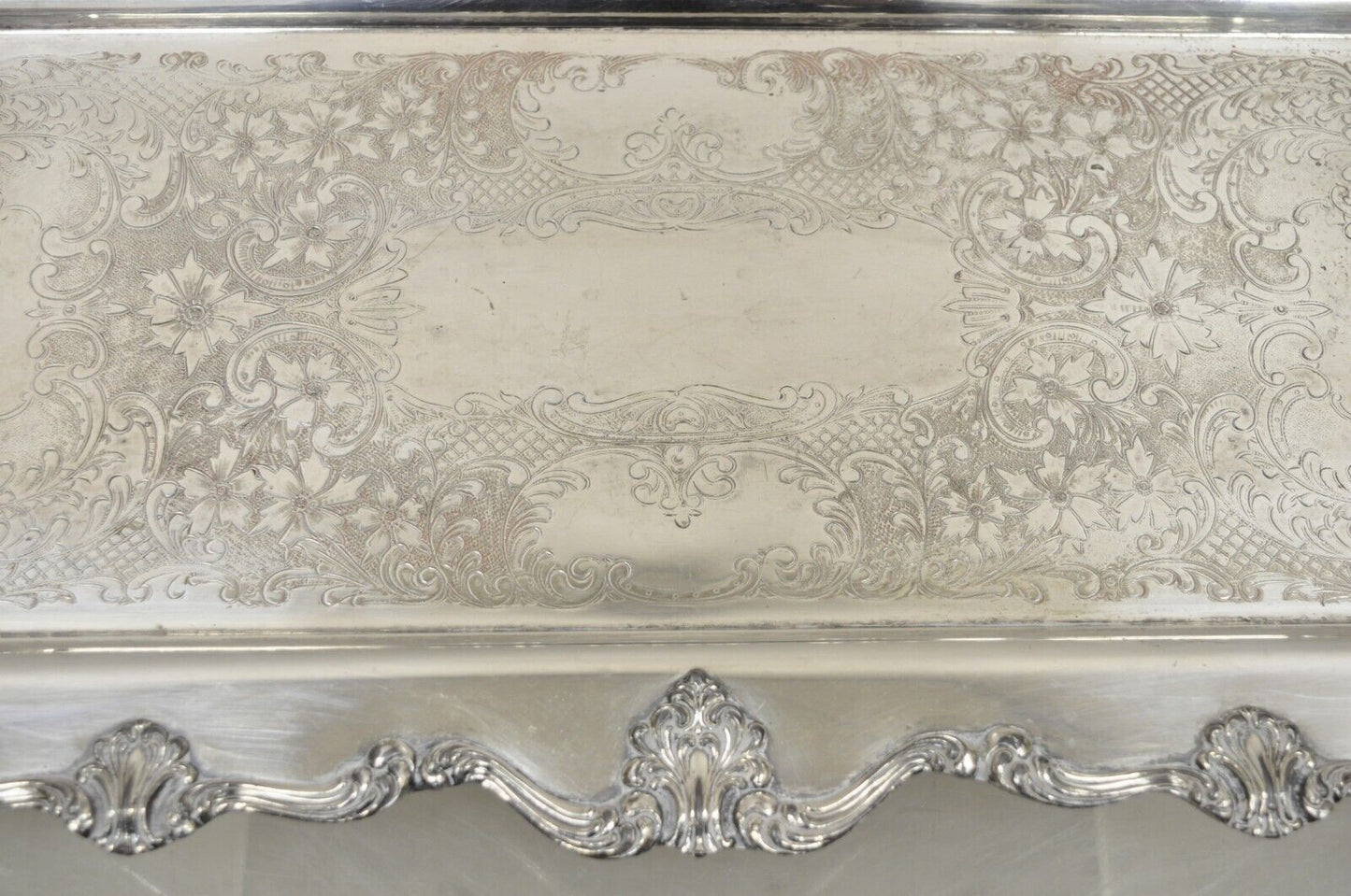 Vintage English Victorian Narrow Silver Plate Twin Handle Serving Platter Tray