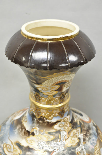 Vintage 30" Japanese Royal Satsuma Hand Painted Porcelain Oriental Dragon Vase