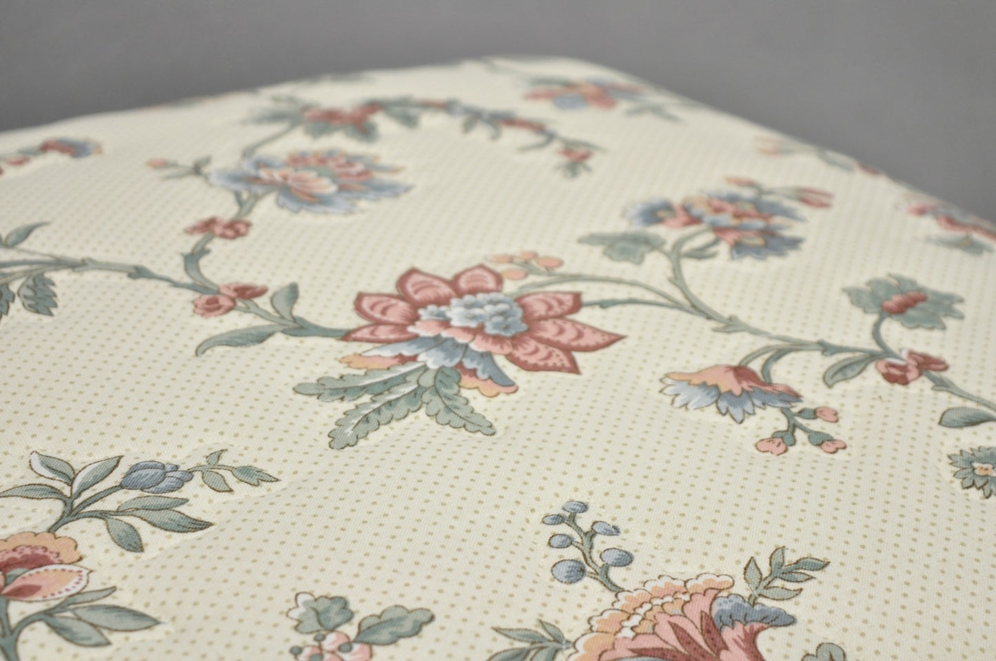 Vintage French Country Louis XV Carved Walnut Pink Floral Footstool Ottoman