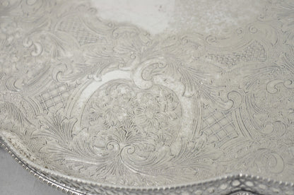 Sheffield England Chippendale Silver Plated Scalloped Serving Platter Bar Tray