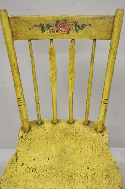 Frederick Loeser & Co Yellow American Primitive Hitchcock Painted Side Chair (B)