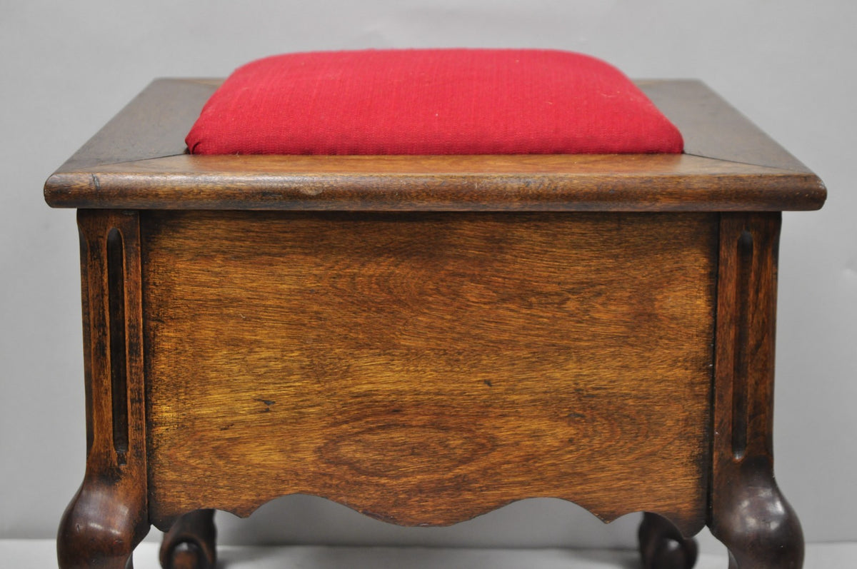Antique Flip Top Georgian Chippendale Style Mahogany Shoe Shine Box Footstool
