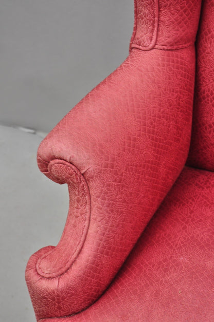 Antique Georgian Style Carved Mahogany High Wingback Lounge Chair w / Eagle Legs