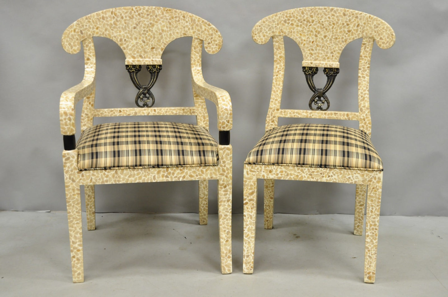 Enrique Garcel Tessellated Stone Inlay Regency Style Dining Chairs - Set of 6