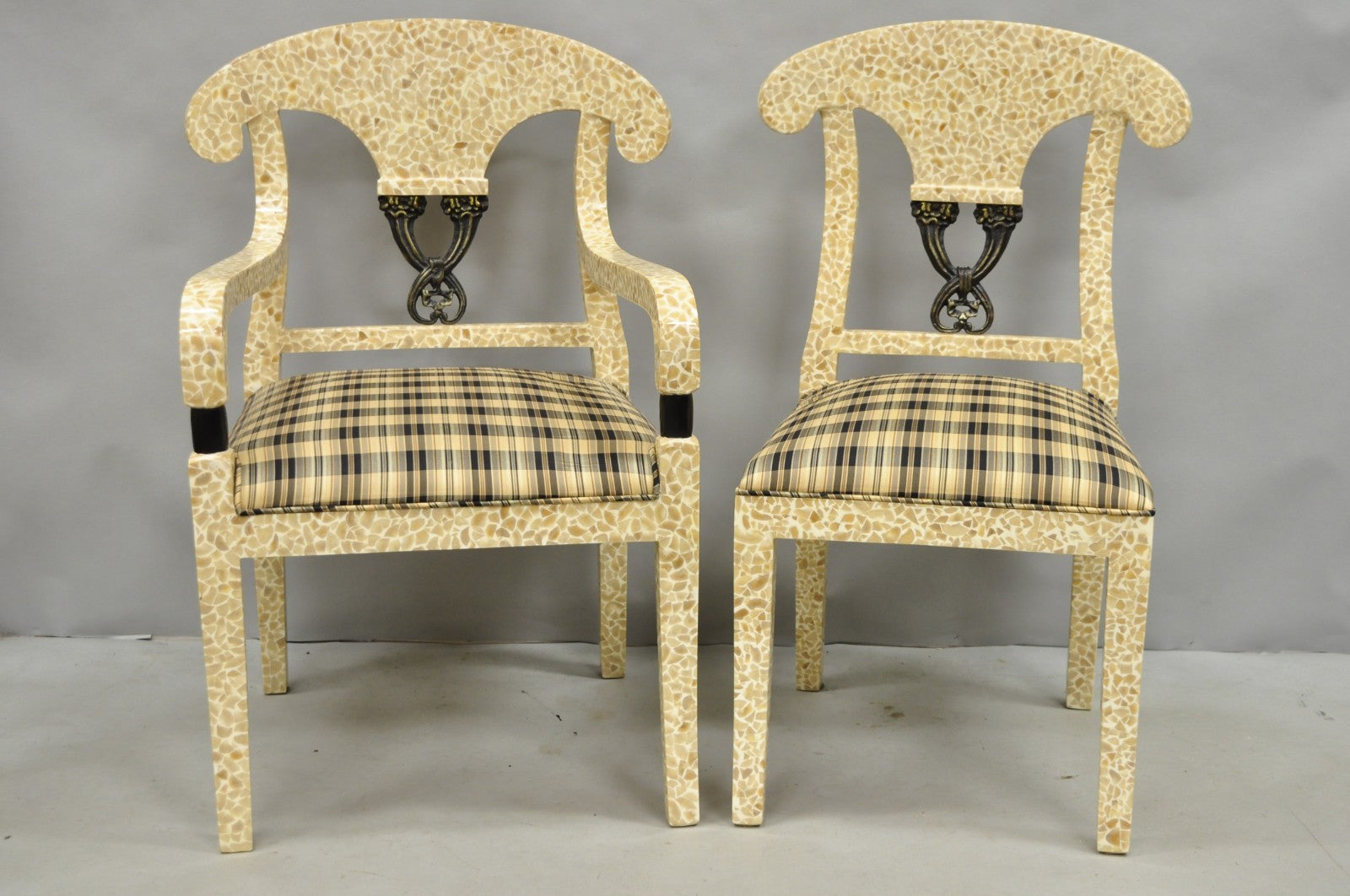 Enrique Garcel Tessellated Stone Inlay Regency Style Dining Chairs - Set of 6
