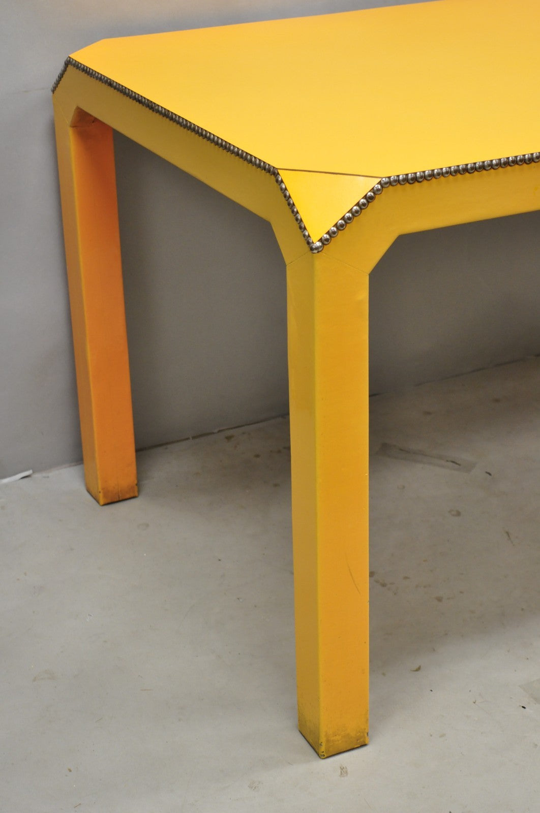 Vintage Hollywood Regency Orange Vinyl Laminate Parsons Style Dining Table Desk
