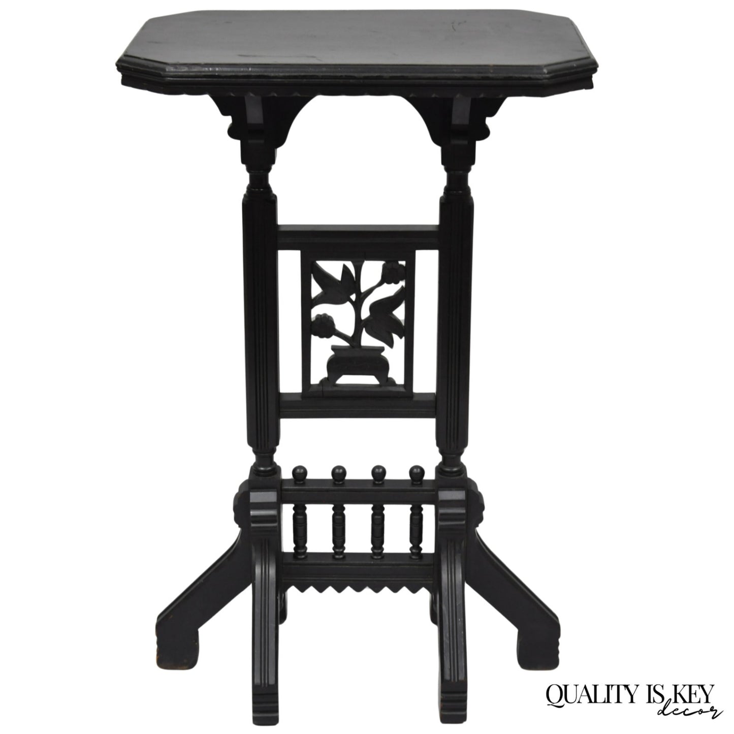 Antique Victorian Aesthetic Movement Black Ebonized 34" Plant Stand Side Table