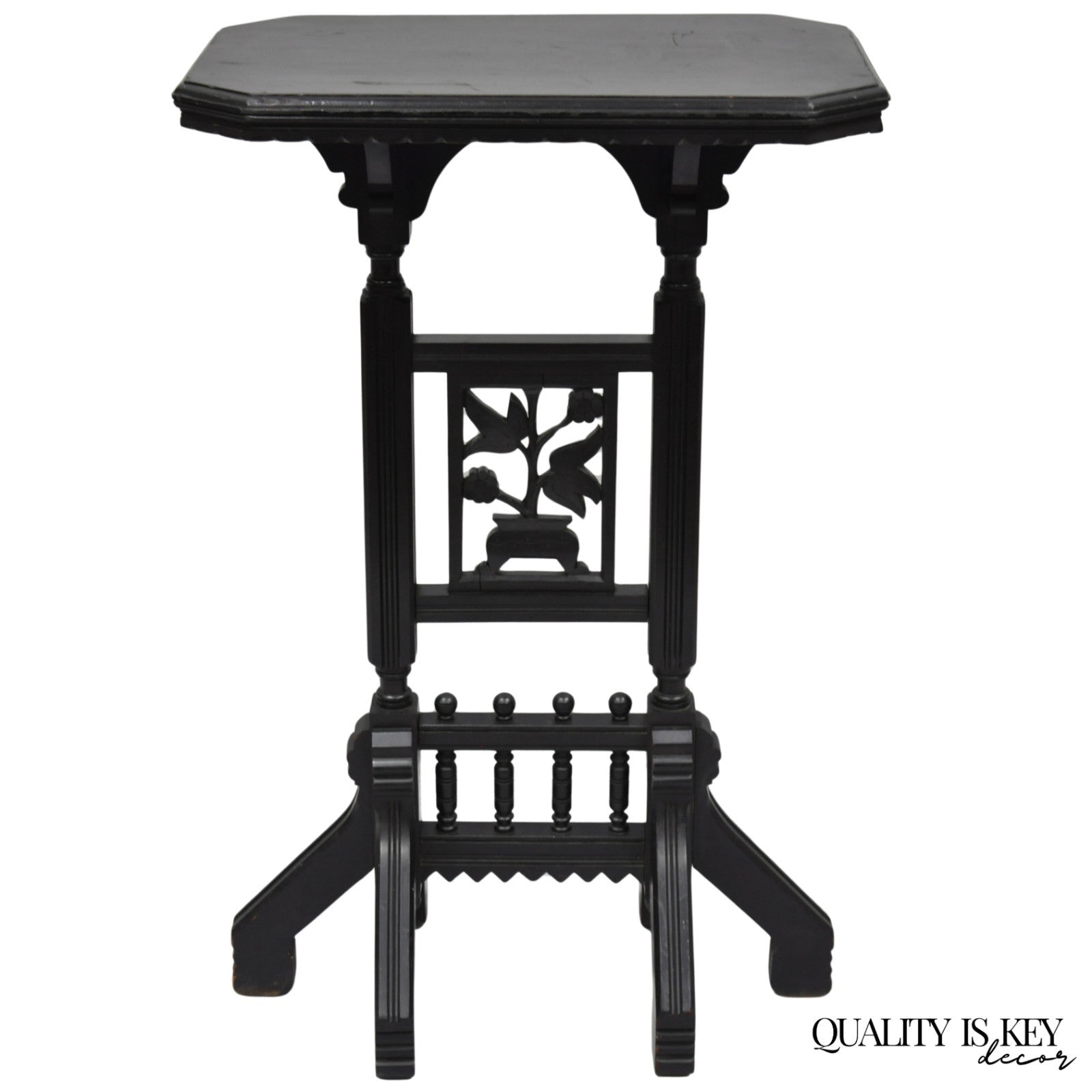 Antique Victorian Aesthetic Movement Black Ebonized 34" Plant Stand Side Table