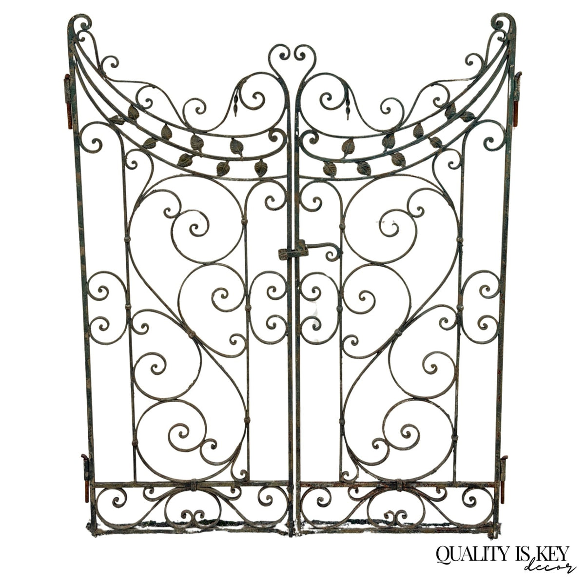 Antique Spanish Renaissance Scrolling Wrought Iron 57 x 45 Garden Entry Gate Set