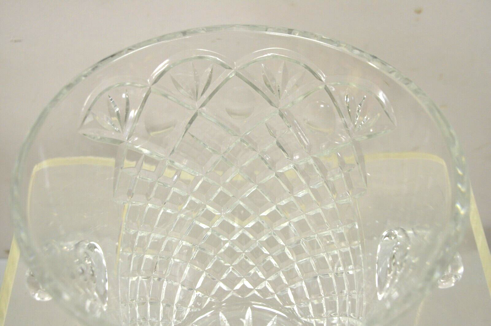 Vintage Heavy Diamond Cut Lead Crystal Glass Ice Bucket - Etched