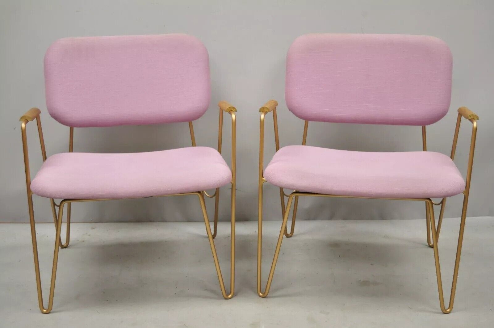 Alessandra Delgado "Bruna" Minimalist Purple Gold Hairpin Lounge Chairs - a Pair