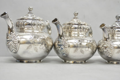 Antique Meriden B Co French Renaissance Silver Plated Figural Tea Set - 7 Pcs