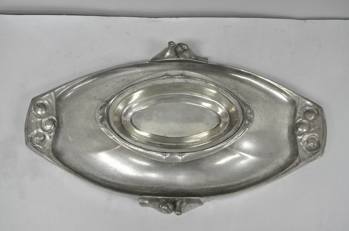 Antique Kayserzinn 4640 German Art Nouveau Pewter Metal Serving Platter w Birds