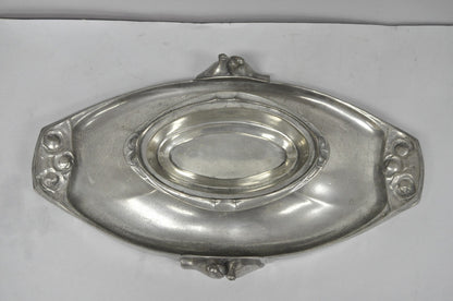 Antique Kayserzinn 4640 German Art Nouveau Pewter Metal Serving Platter w Birds