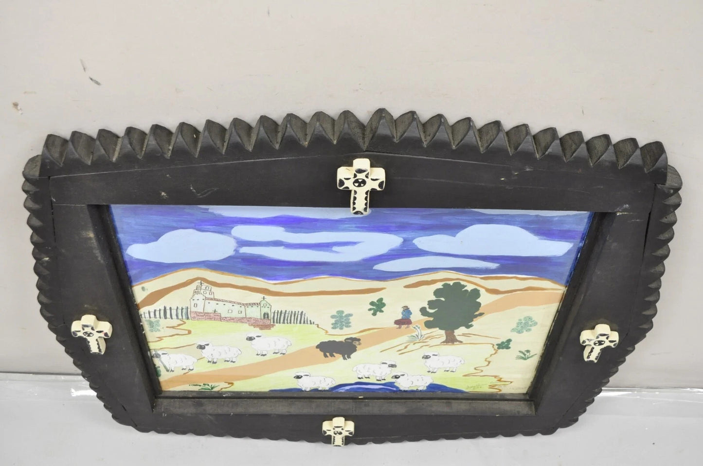 Bill & Geraldine Nelson “Old Southwest” Black Sheep Painting Carved Wood Frame