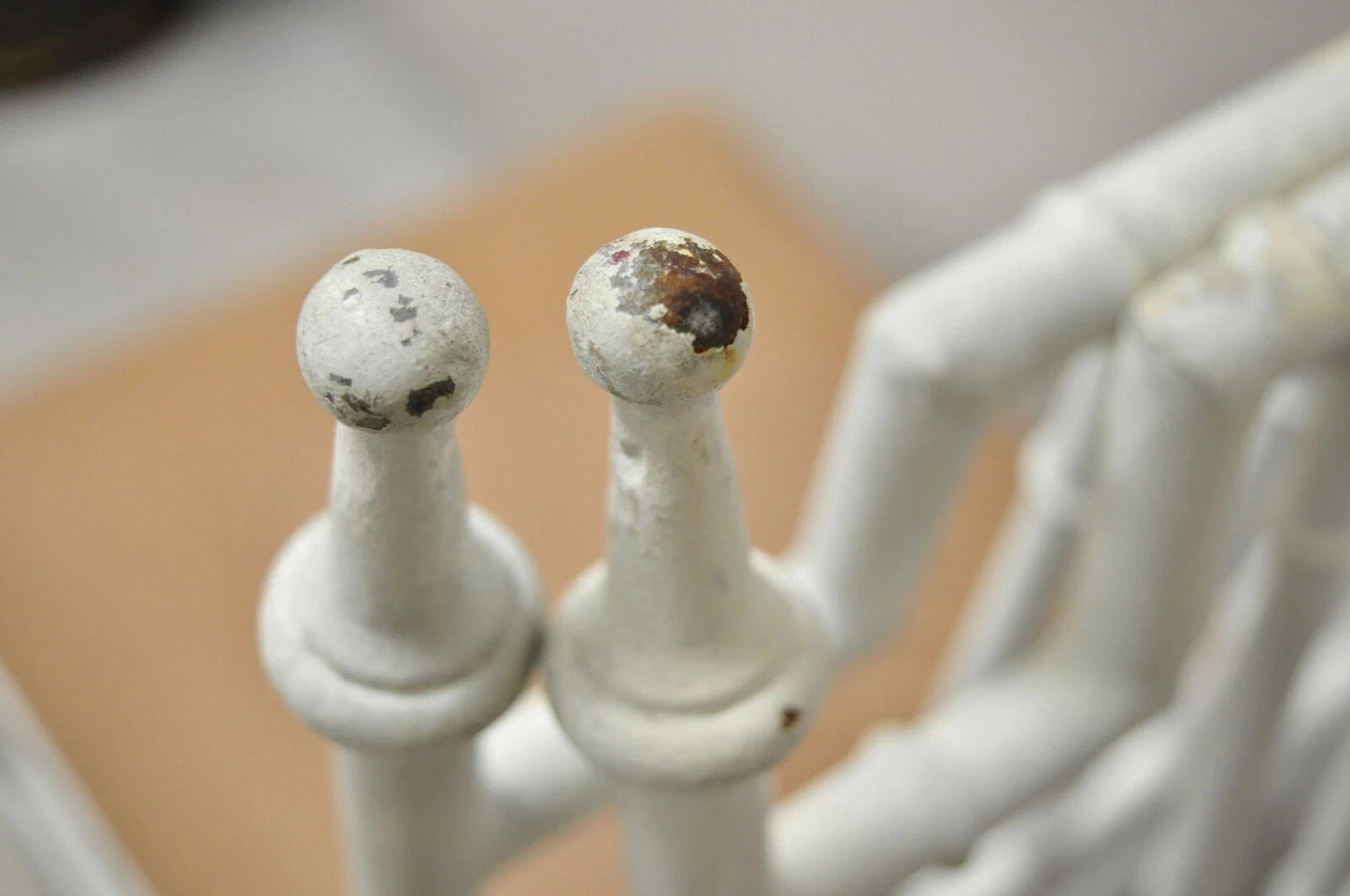 Vintage Italian Hollywood Regency White Faux Bamboo Metal Accent Side Chair Pair