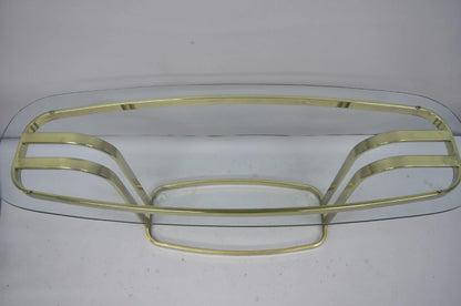Vintage Hollywood Regency Brass & Glass Sculptural Gold Console Sofa Hall Table