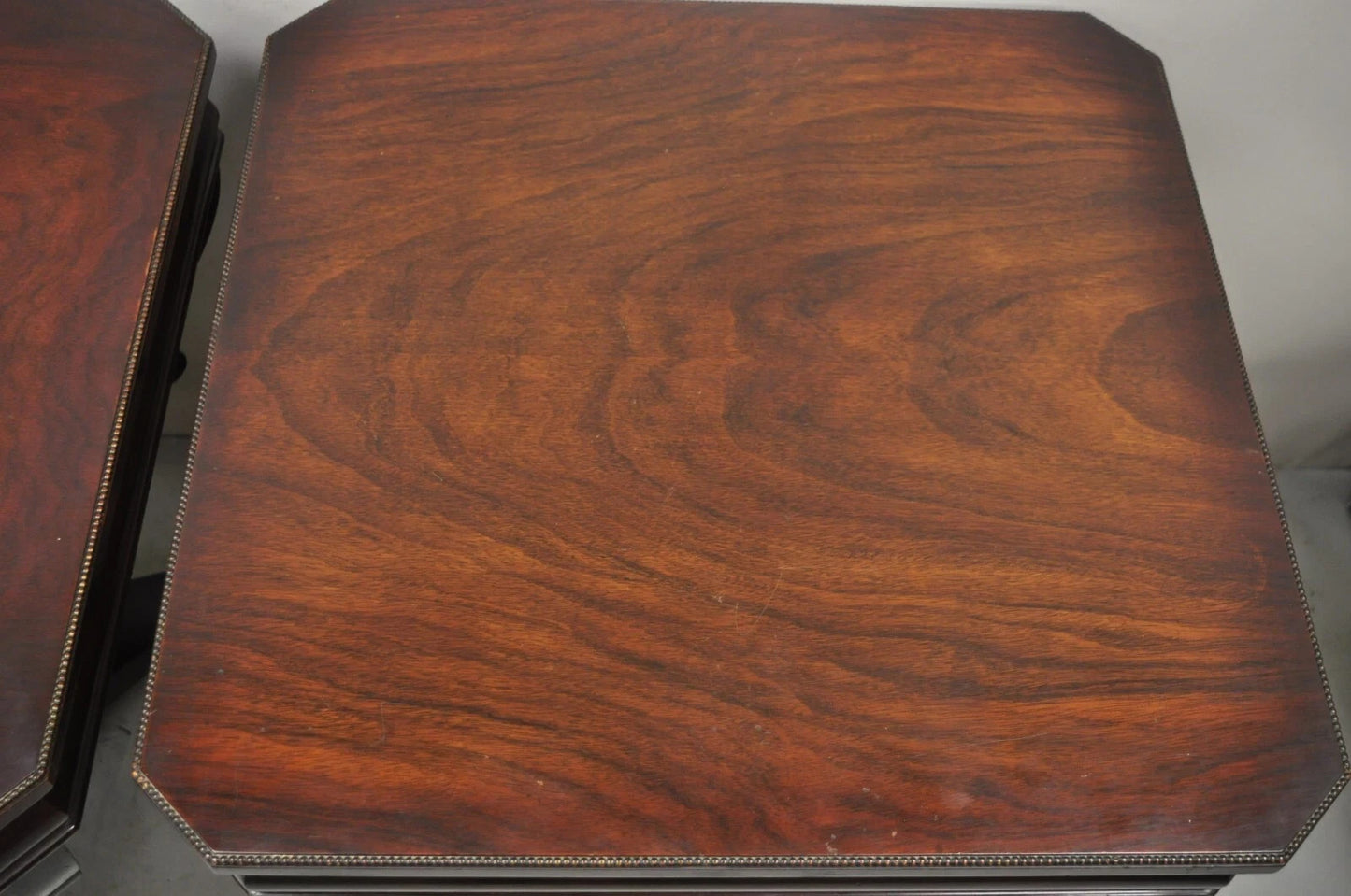 Vintage French Empire Style Mahogany 2 Tier Paw Feet Side End Tables - a Pair