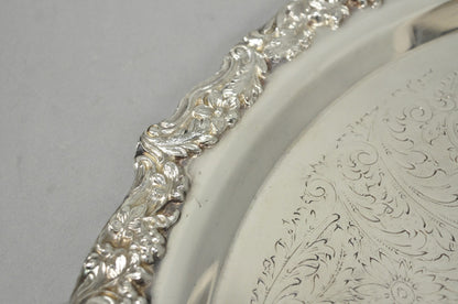 Vintage FB Rogers 5614 Victorian Silver Plated Punchbowl w/ Round Tray, 2 Pc Set