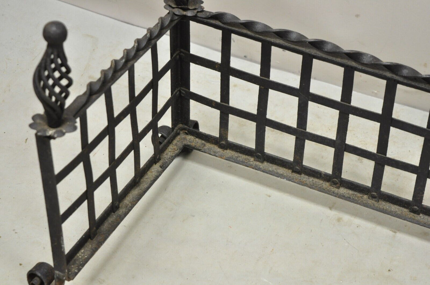 Antique Gothic Wrought Iron Spiral Twist 56" Fireplace Mantel Fender Surround