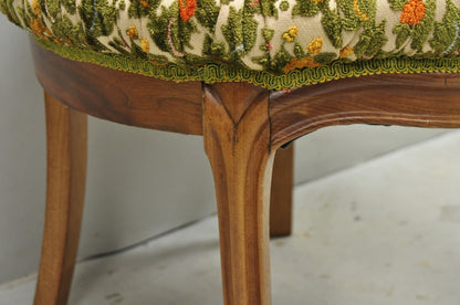 Vintage French Country Provincial Style Walnut Round Seat Vanity Bench Stool