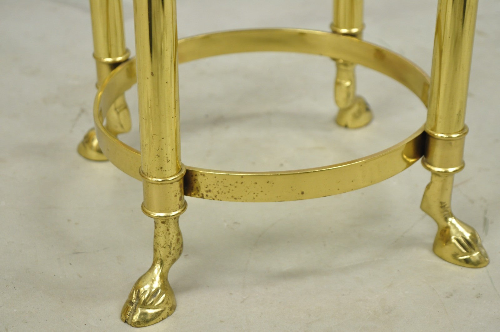 Vintage Hollywood Regency Brass Hoof Foot Glass Top Graduating Side Table - Pair