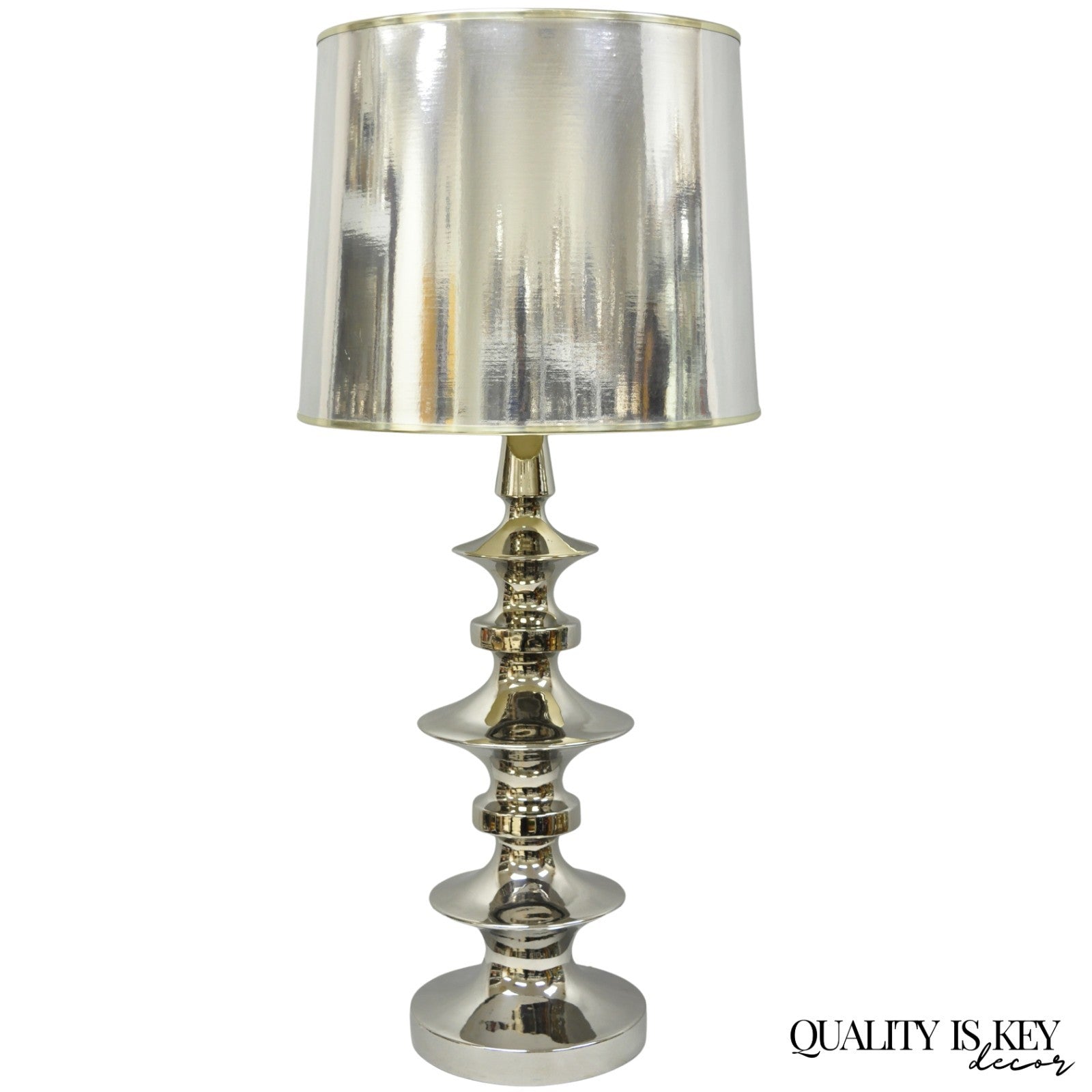 Vintage Italian Mid Century Modern Tall Sculptural Silver Ceramic Table Lamp