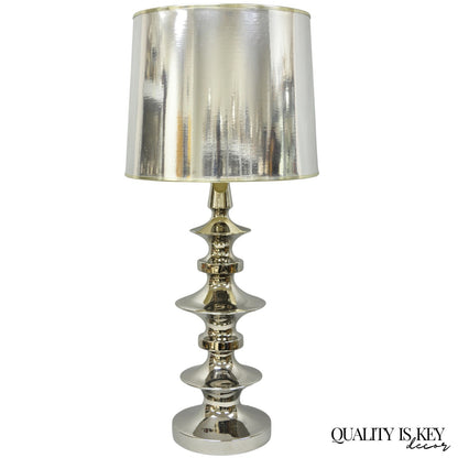 Vintage Italian Mid Century Modern Tall Sculptural Silver Ceramic Table Lamp