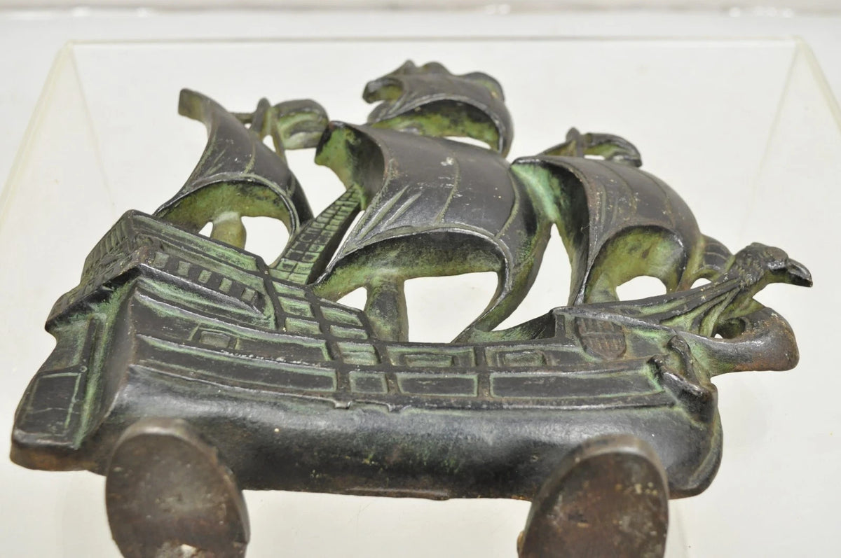 Antique Victorian 1930 Creation Co Cast Iron Figural Ship Boat Door Stop (B)
