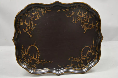 Chinoiserie Faux Bamboo Brown Lacquer Scallop Tray Top Coffee Cocktail Table