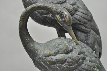 Vintage Chinoiserie "Courting Crane Couple" Green Bronze Verdigris 28" Sculpture