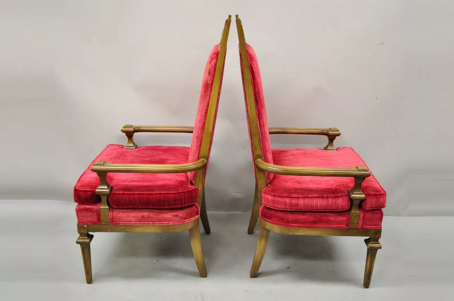Vintage Italian Hollywood Regency Red High Back Lounge Arm Chairs - a Pair