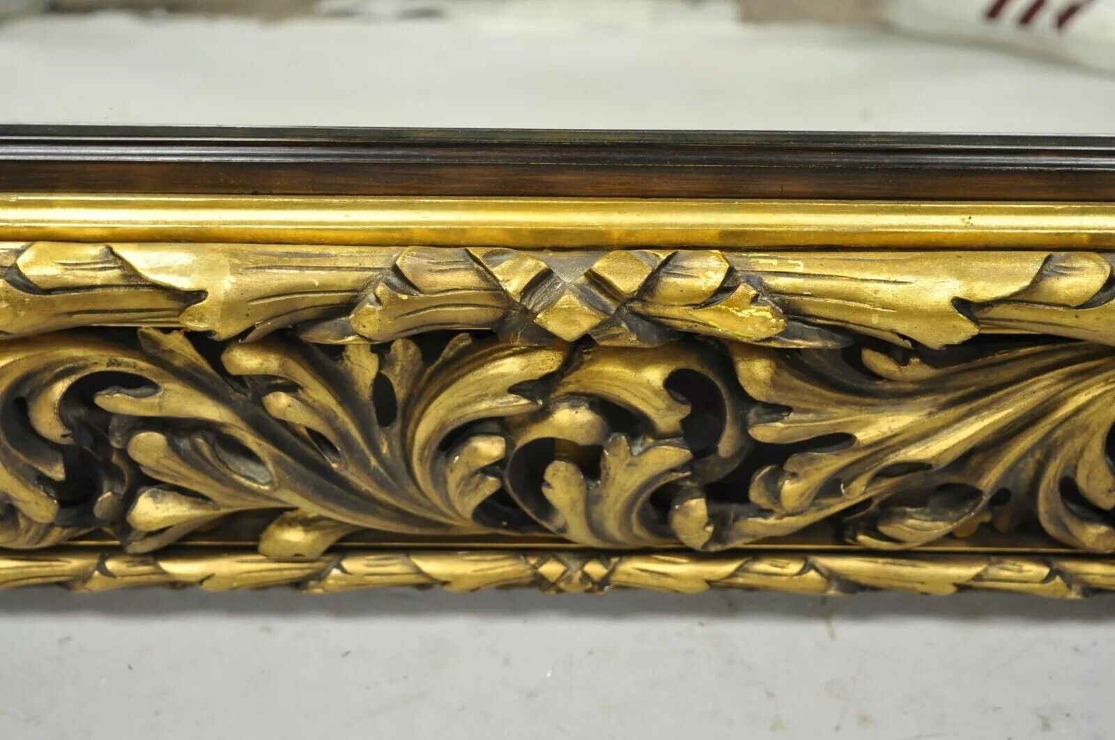 Antique French Baroque Rococo Style Scroll Carved Wood 65" Gold Wall Mirror