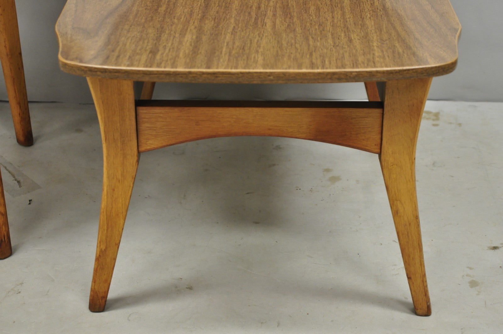 Vintage Mid Century Modern Walnut & Formica Round & Step Side Table Set - 2 pcs