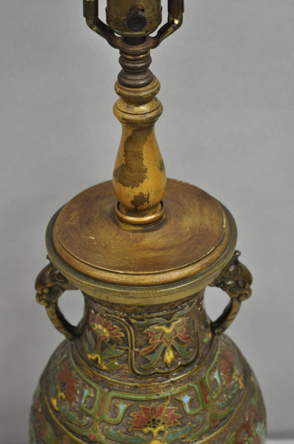 Vintage Chinese Porcelain Enamel Bronze Lacquered Cloisonne Champleve Table Lamp
