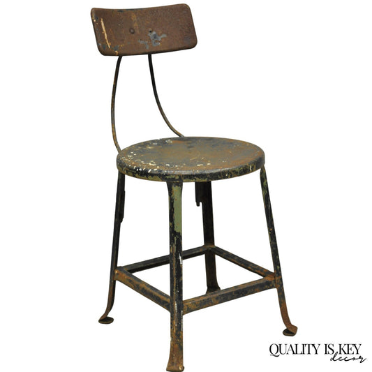 Vintage Industrial Steel Metal Rusty Distressed Garage Work Stool Chair