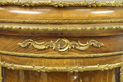 Vintage French Louis XV Style Half Round Demilune Lighted Curio Display Cabinet