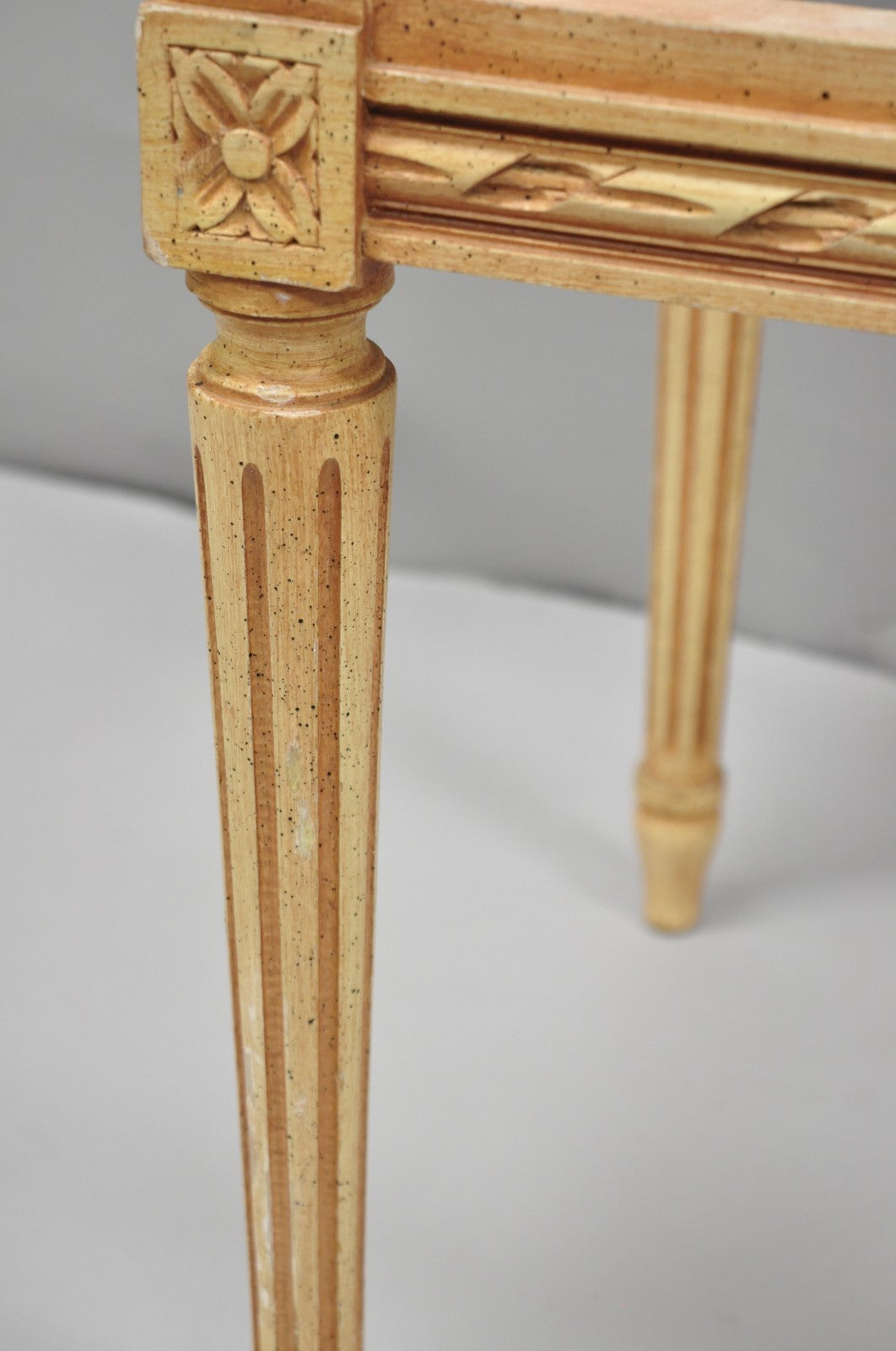 Vintage French Louis XVI Style Pink Marble Top Low Drinks Side Tables - a Pair