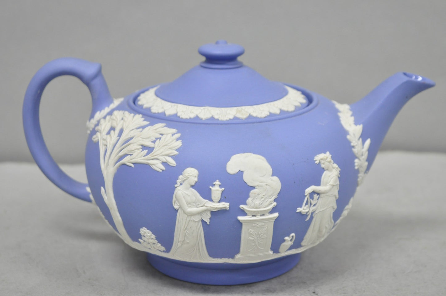 Antique Wedgwood Blue Jasperware Tea Set w/ Tea Pot Creamer Sugar Bowl 3 Pc Set