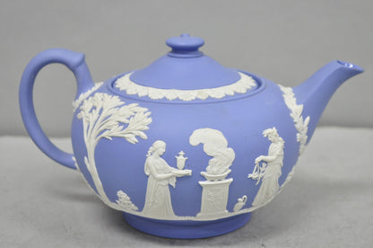 Antique Wedgwood Blue Jasperware Tea Set w/ Tea Pot Creamer Sugar Bowl 3 Pc Set