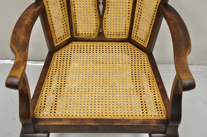 Antique Victorian Walnut and Cane Carved Lounge Arm Chair w/ Queen Anne Legs