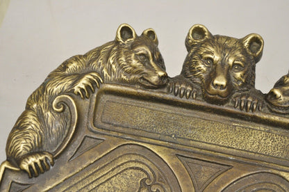 Antique Brass Bronze Black Forest Figural 3 Bears Desk Pen Tray Trinket Holder